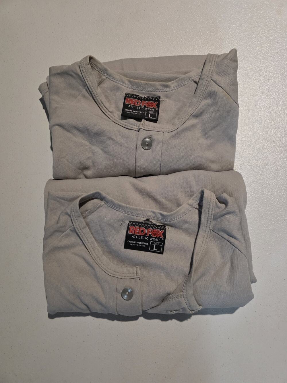 VTG Red Fox Athletic Wear Henley Shirt Lot 2 Men Large Gray Baseball USA 70s-80s